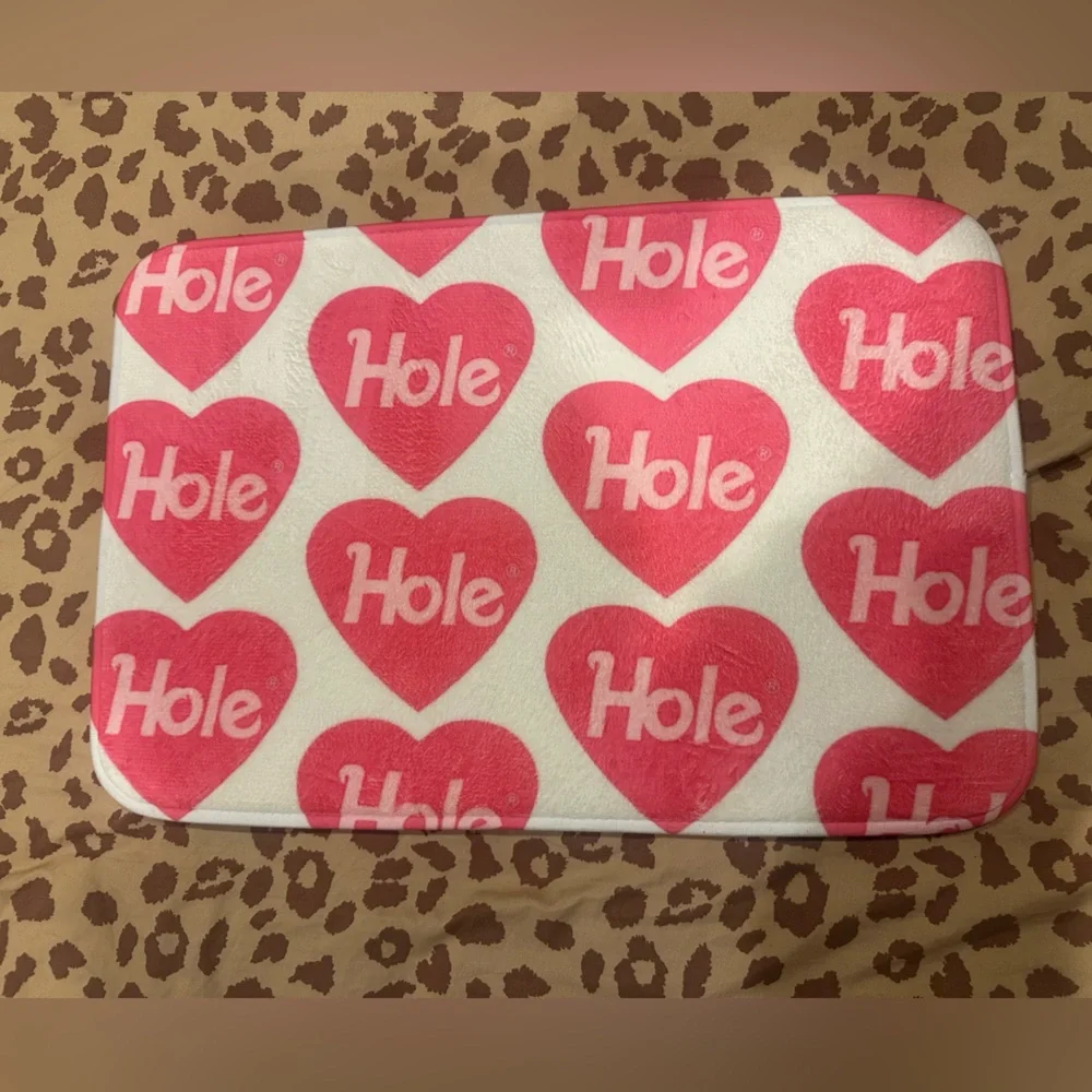 Vintage Pink Heart 'Hole' Bath Mat on White